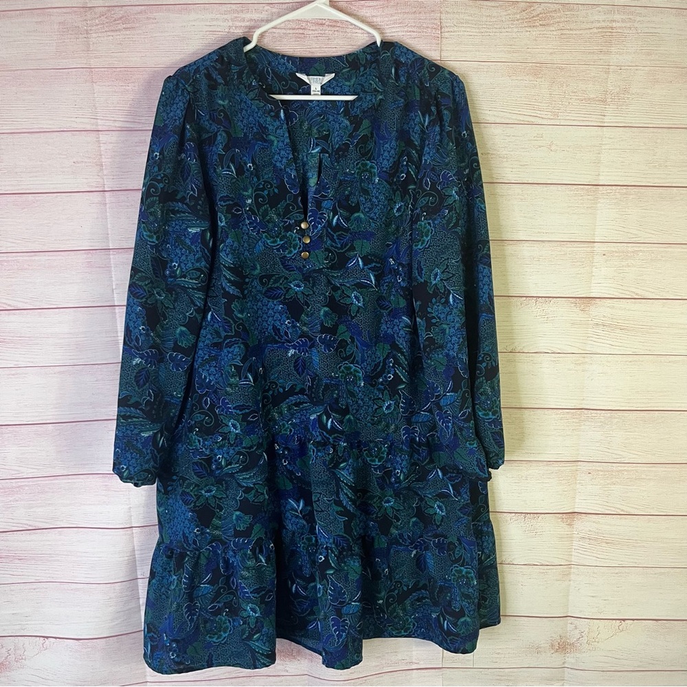 Time and Tru Floral Tiered Long Sleeveβ Dress Size Large (12-14)
